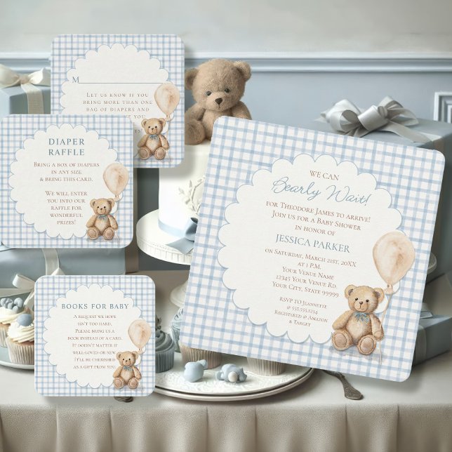 We Can Bearly Wait Teddy Bear Baby Shower Boy  Invitation (Creator Uploaded)