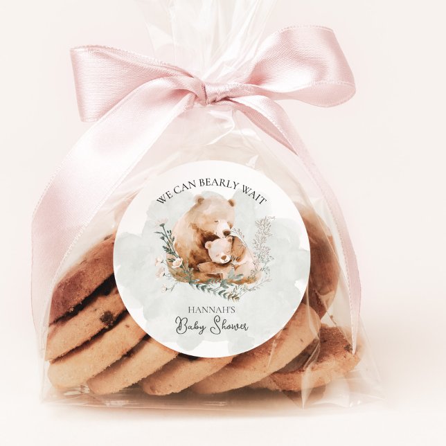 We Can Bearly Wait Teddy Bear Baby Shower  Classic Round Sticker (Creator Uploaded)