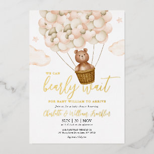 We Can Bearly Wait Teddy Bear Baby Shower Gold Foil Invitation