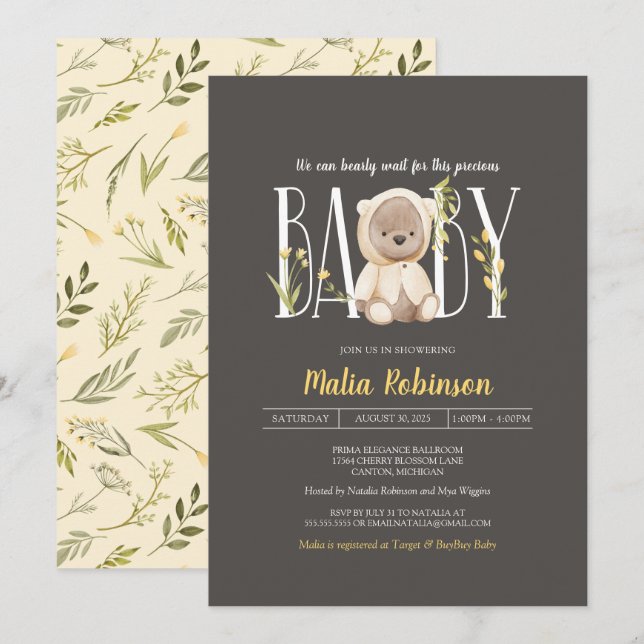We Can Bearly Wait! Teddy Bear Baby Shower  Invita Invitation (Front/Back)