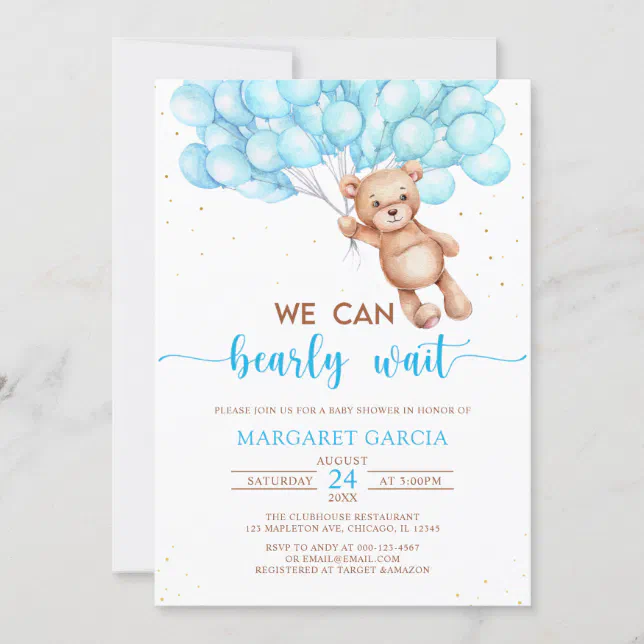 We Can Bearly Wait Teddy Bear Baby Shower Invitation | Zazzle