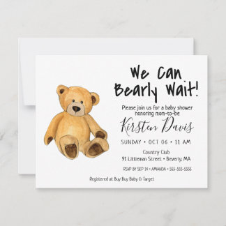 We Can Bearly Wait! Teddy Bear Baby Shower Invitation