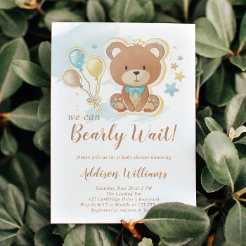 We Can Bearly Wait Teddy Bear Baby Shower Invitation by lilanab2 at Zazzle