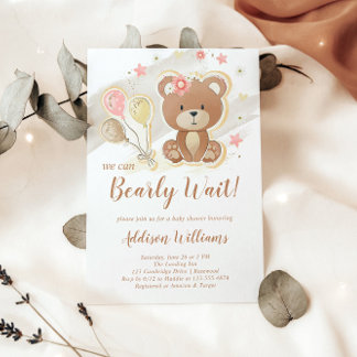 We Can Bearly Wait Teddy Bear Baby Shower Invitation
