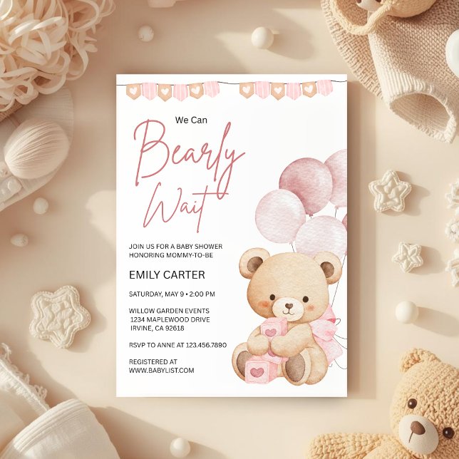 We Can Bearly Wait Teddy Bear Baby Shower Invitation (Creator Uploaded)