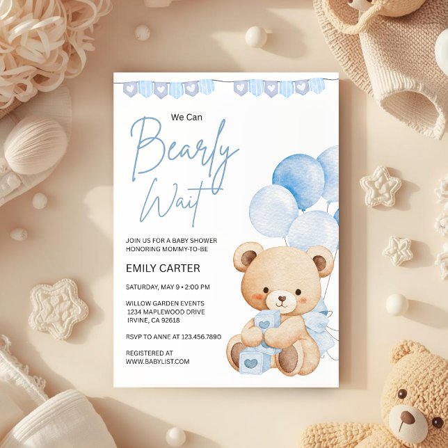 We Can Bearly Wait Teddy Bear Baby Shower Invitation (Creator Uploaded)