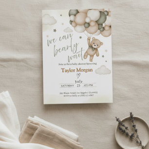 We Can Bearly Wait Teddy Bear Baby Shower  Invitation