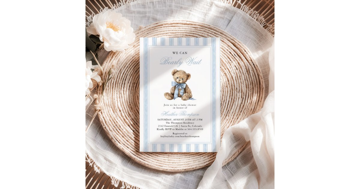 We Can Bearly Wait Teddy Bear Baby Shower Invitation | Zazzle