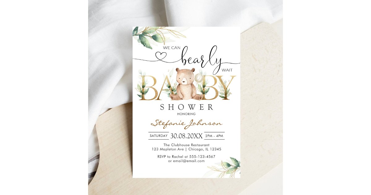 We Can Bearly Wait Teddy Bear Baby Shower Invitation | Zazzle