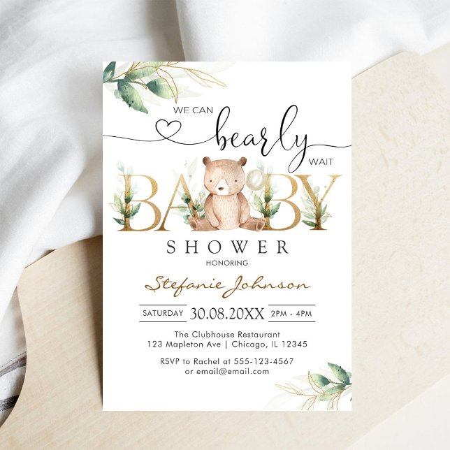 We Can Bearly Wait Teddy Bear Baby Shower Invitation (Creator Uploaded)
