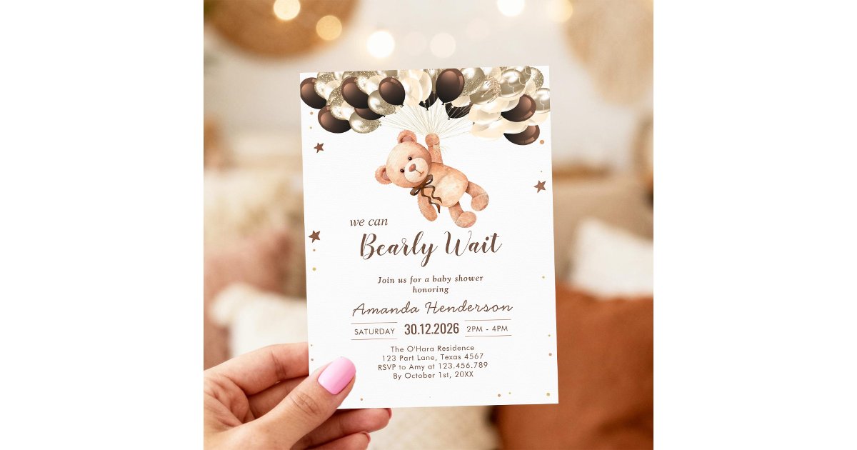 We Can Bearly Wait Teddy Bear Baby Shower Invitation | Zazzle