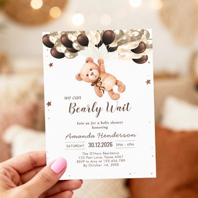 We Can Bearly Wait Teddy Bear Baby Shower Invitation (Creator Uploaded)