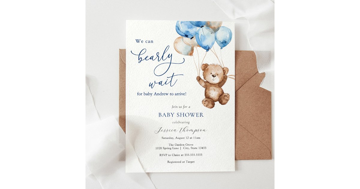 We Can Bearly Wait Teddy Bear Baby Shower Invitation | Zazzle