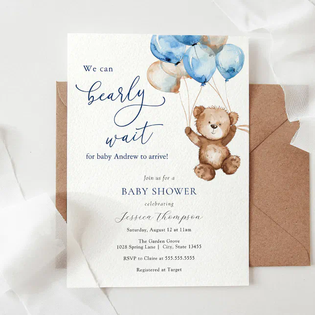 We Can Bearly Wait Teddy Bear Baby Shower Invitation | Zazzle