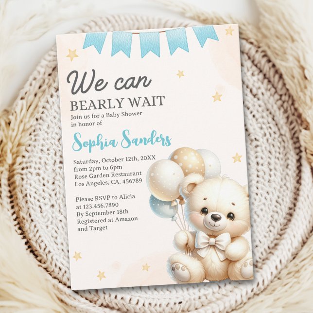 "We Can Bearly Wait! Teddy Bear Baby Shower Invitation (Creator Uploaded)
