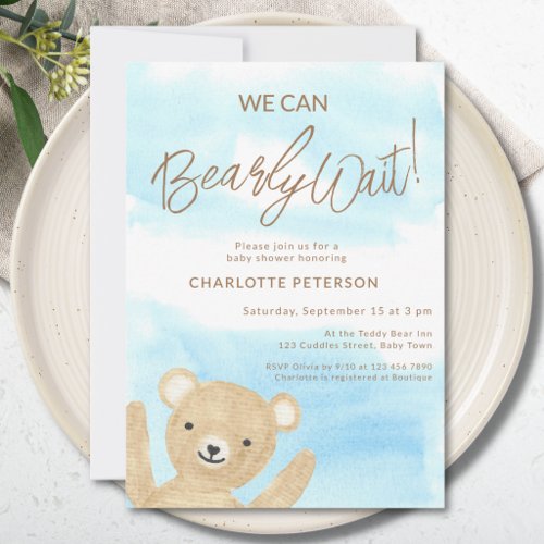 We Can Bearly Wait Teddy Bear Baby Shower Invitation