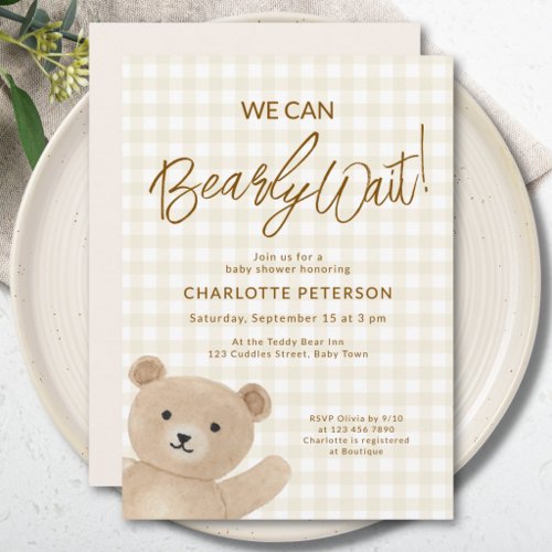 We Can Bearly Wait Teddy Bear Baby Shower Invitation