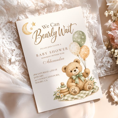 We Can Bearly Wait Teddy Bear Baby Shower Invitation