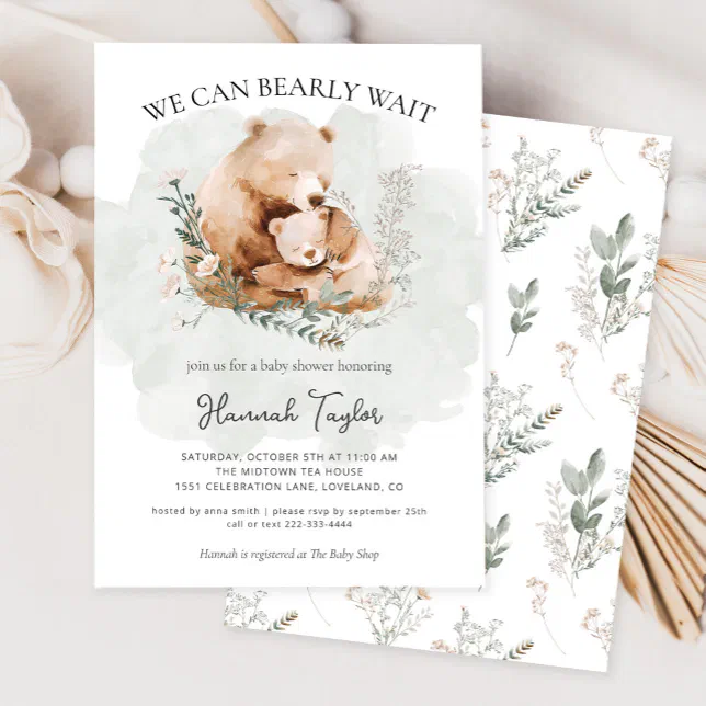 We Can Bearly Wait Teddy Bear Baby Shower Invitation | Zazzle