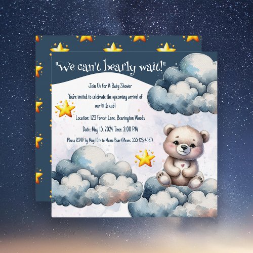 We Can Bearly Wait Teddy Bear Baby Shower Invitation