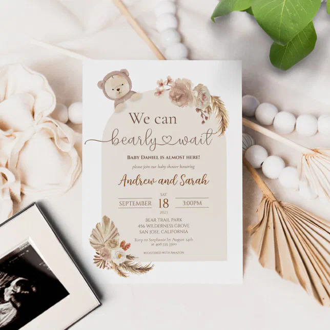 We Can Bearly Wait Teddy Bear Baby Shower Invitation | Zazzle