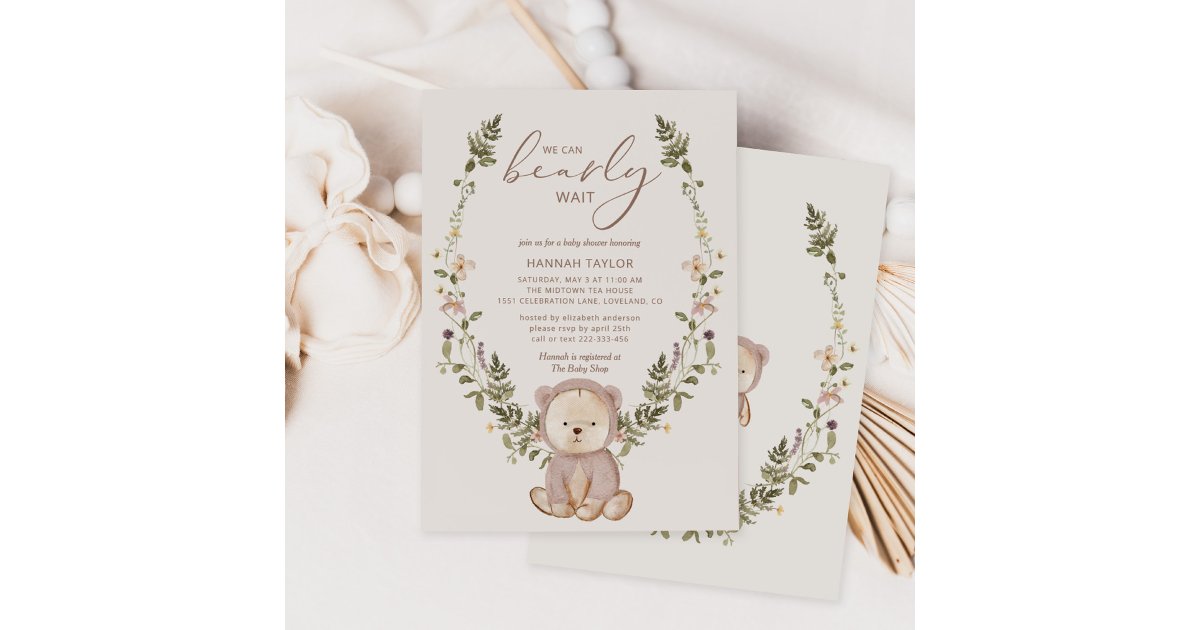 We Can Bearly Wait Teddy Bear Baby Shower Invitation | Zazzle