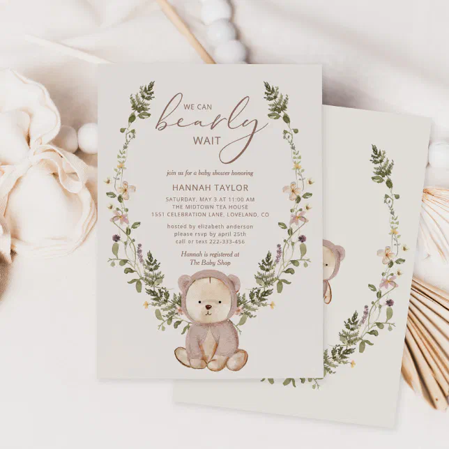 We Can Bearly Wait Teddy Bear Baby Shower Invitation | Zazzle