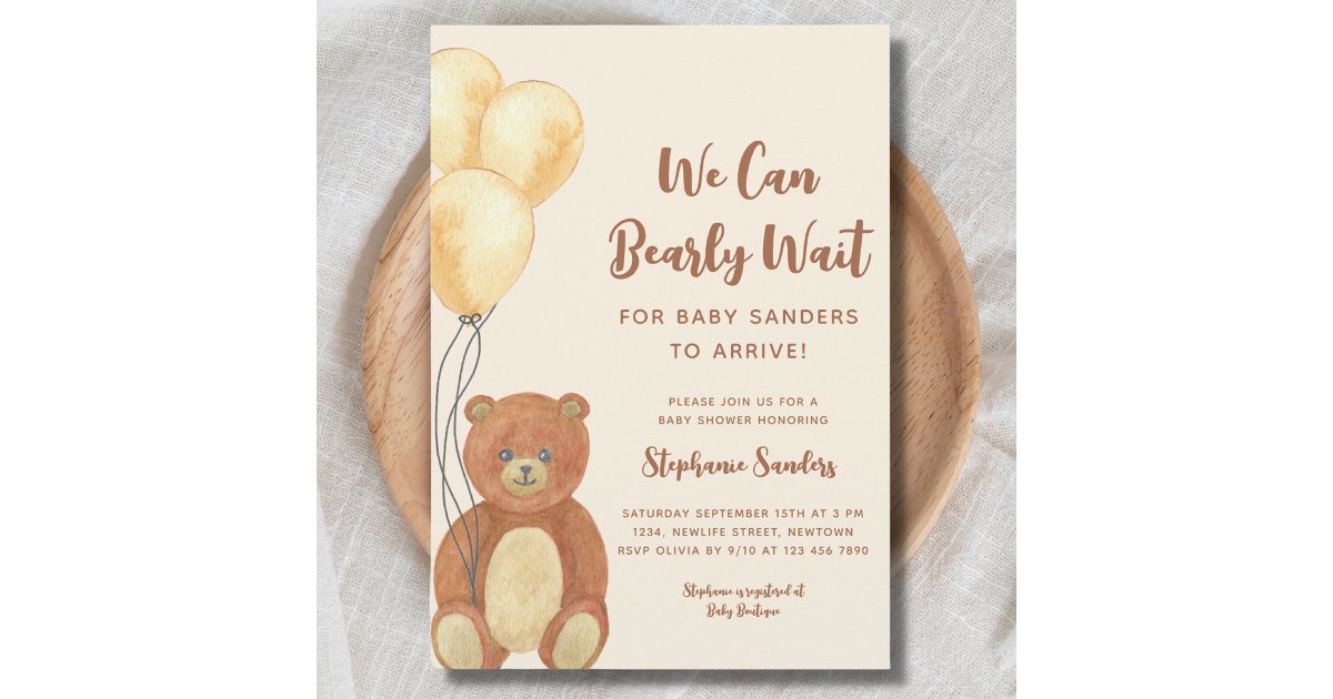 We Can Bearly Wait Teddy Bear Baby Shower Invitation | Zazzle