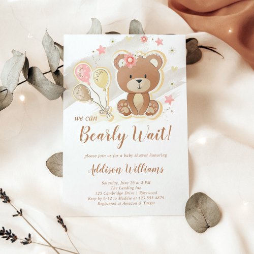 We Can Bearly Wait Teddy Bear Baby Shower Invitation
