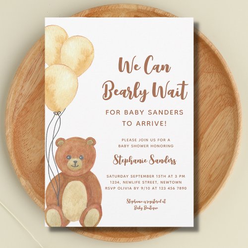 We Can Bearly Wait Teddy Bear Baby Shower Invitation