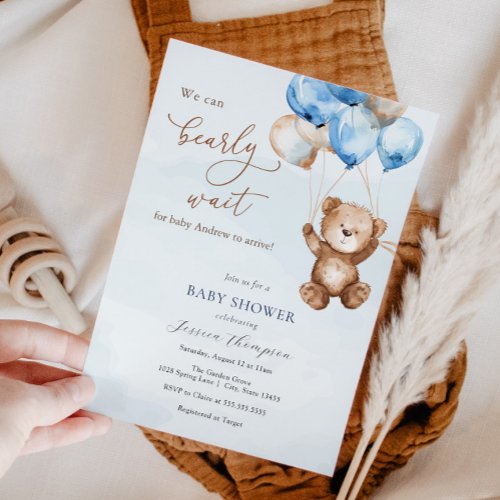 We Can Bearly Wait Teddy Bear Baby Shower Invitation