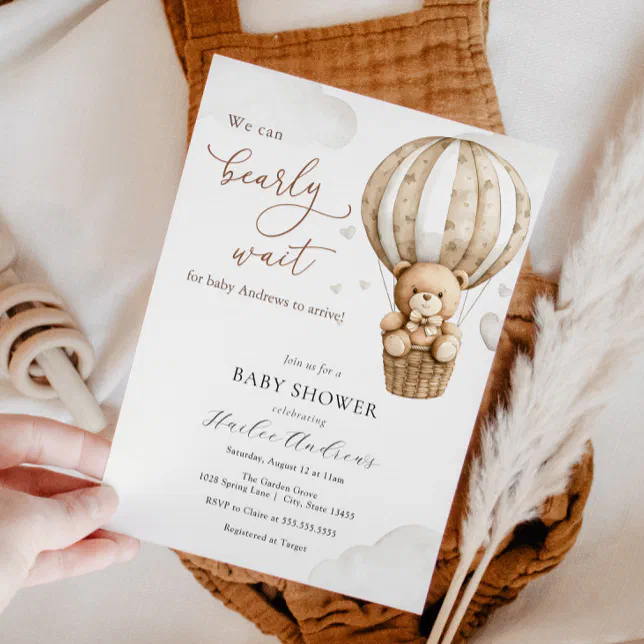 We Can Bearly Wait Teddy Bear Baby Shower Invitation | Zazzle