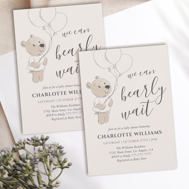 We Can Bearly Wait | Teddy Bear Baby Shower Invitation (Creator Uploaded)