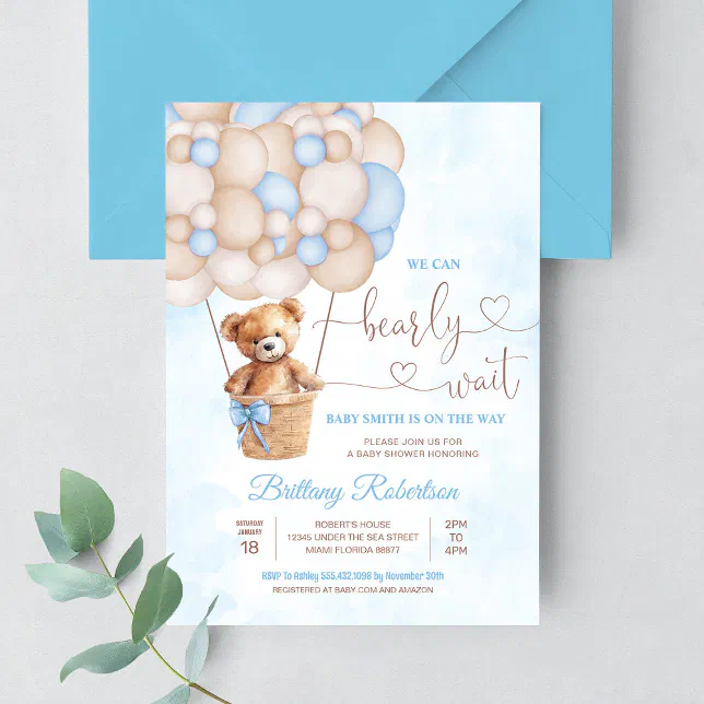 We Can Bearly Wait Teddy Bear Baby Shower Invitation | Zazzle