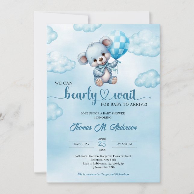 We can bearly wait teddy bear Baby Shower Invitation (Front)