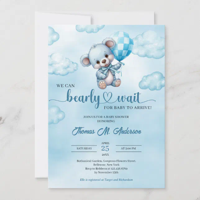 We can bearly wait teddy bear Baby Shower Invitation | Zazzle