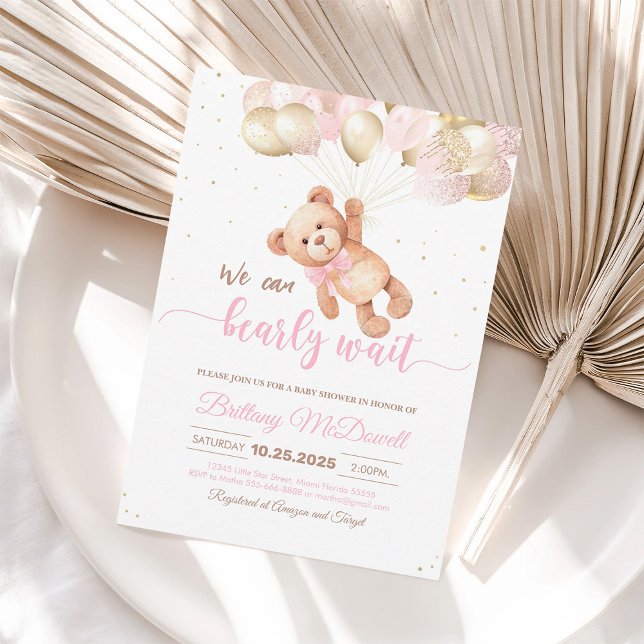 We Can Bearly Wait Teddy Bear Baby Shower Invite (Creator Uploaded)