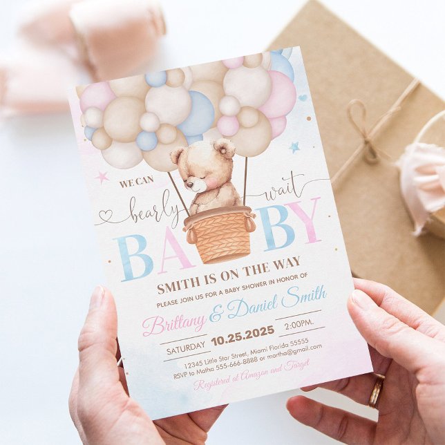 We Can Bearly Wait Teddy Bear Baby Shower Invite (Creator Uploaded)