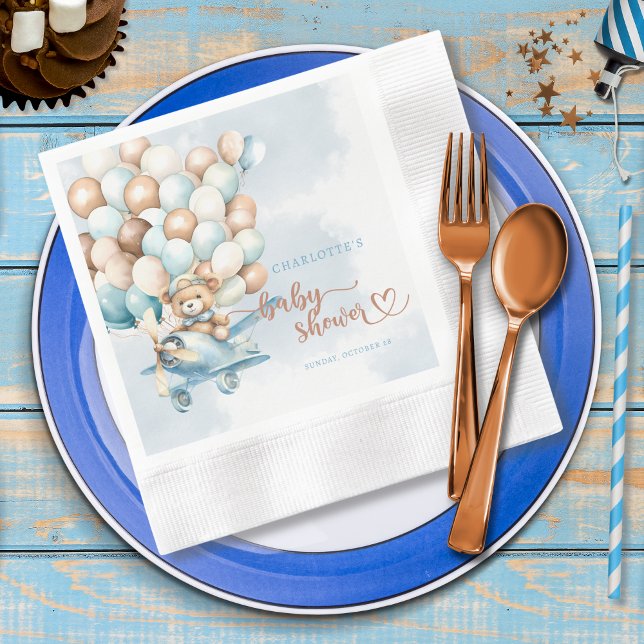 We Can Bearly Wait Teddy Bear Baby Shower Napkins (We can bearly wait baby shower paper napkins, baby shower decor,)