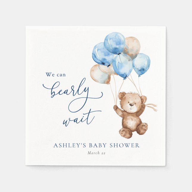 We Can Bearly Wait Teddy Bear Baby Shower Napkins (Front)