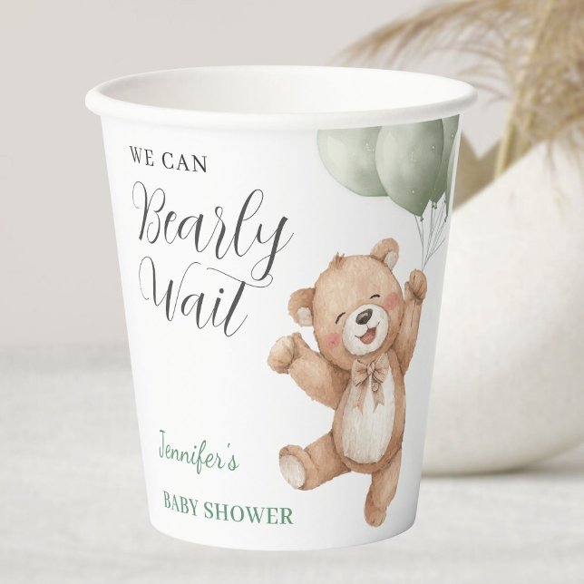 We Can Bearly Wait Teddy Bear Baby Shower Paper Cups (Creator Uploaded)