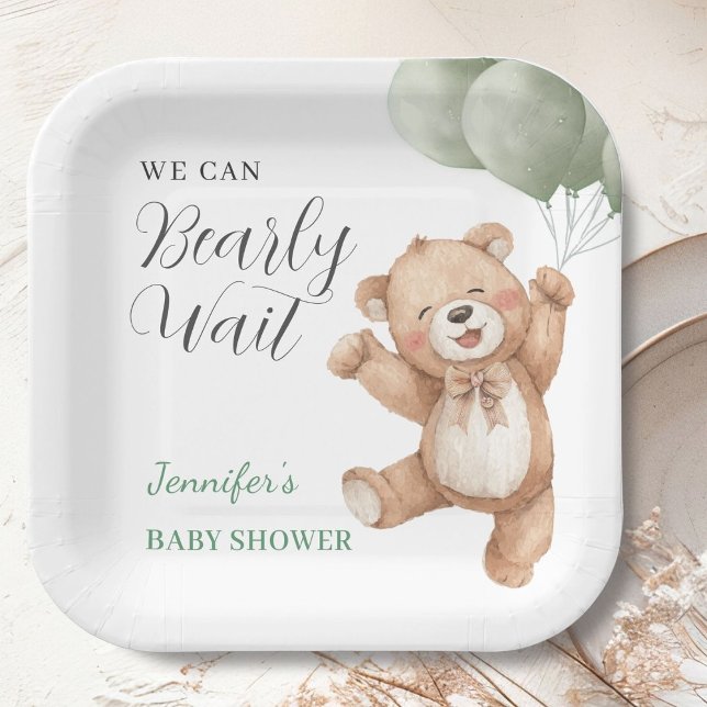We Can Bearly Wait Teddy Bear Baby Shower  Paper Plates (Creator Uploaded)