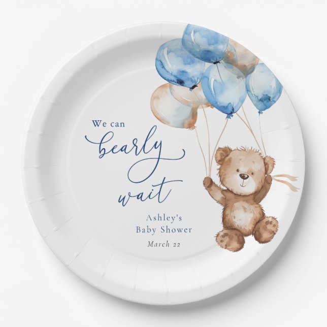 We Can Bearly Wait Teddy Bear Baby Shower Paper Plates (Front)