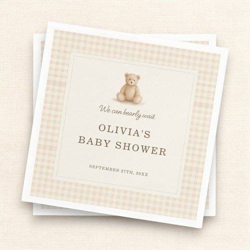 We Can Bearly Wait Teddy Bear Baby Shower Party Napkins by Pretty Girly Designs