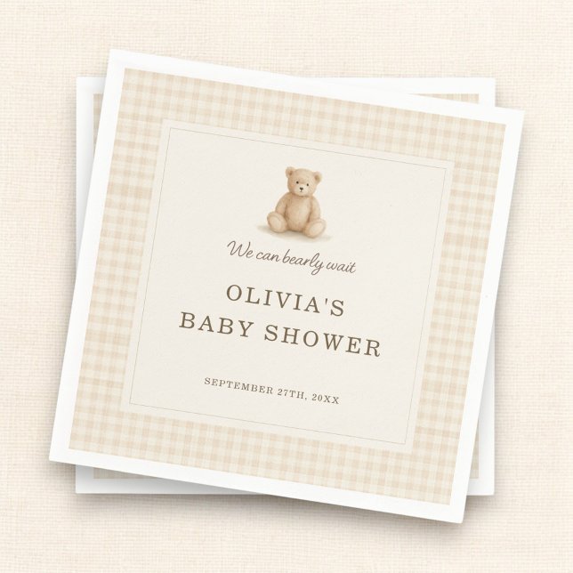 We Can Bearly Wait Teddy Bear Baby Shower Party Napkins (Creator Uploaded)
