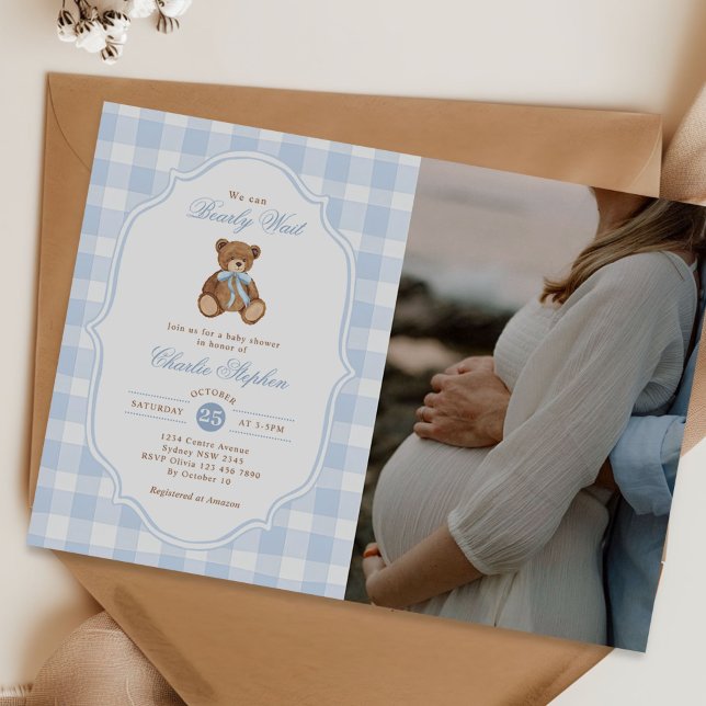 We Can Bearly Wait Teddy Bear Baby Shower Photo Invitation (Creator Uploaded)