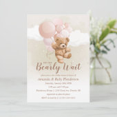 We can Bearly Wait Teddy Bear Baby Shower Pink Invitation (Standing Front)