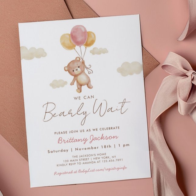 We can Bearly Wait Teddy Bear Baby Shower Pink Invitation (Creator Uploaded)