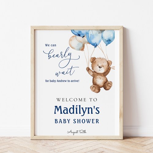 We Can Bearly Wait Teddy Bear Baby Shower Welcome Poster
