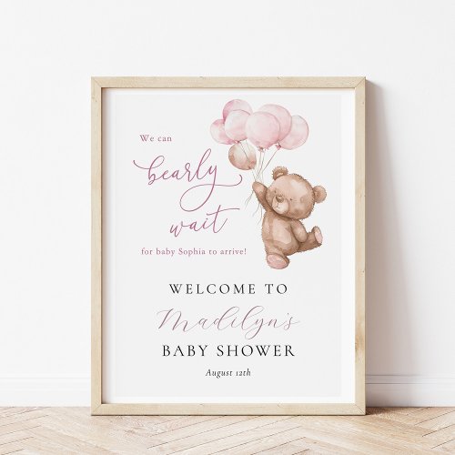 We Can Bearly Wait Teddy Bear Baby Shower Welcome Poster